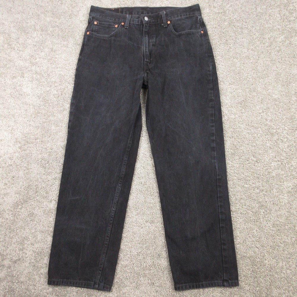 Levis Jeans Mens 36x32 Black 550 Relaxed Tapered Washed Faded Zip Fly Denim Pant